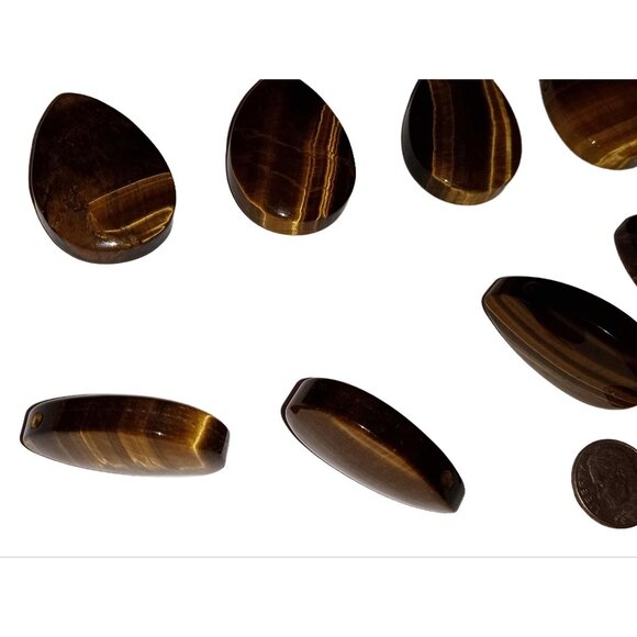 Large Natural Tiger Eye Teardrop Pendant AAA Quality Top Side Drilled - Picture 3 of 3